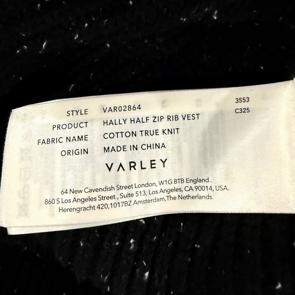 Varley Hally Half Zip Rib Vest Womens XS Black Excellent Speckled Cotton Knit - Picture 6 of 9
